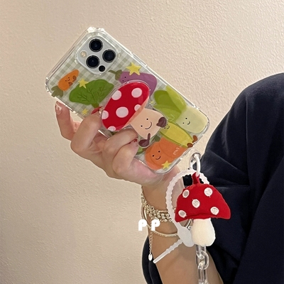 可爱立体蘑菇支架y300/vivo s19适用X100ultra/S15/X70/x80/X90pro手机壳S17挂件y52S/V30e/Y37手绳x300/Y36i