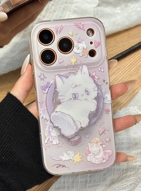 猫咪尾巴旋转磁吸支架适用小米15T/14/13TPRO/NOTE14手机壳pocox7/X3GT/F6/F5红米15R/14C涂鸦C75/C85软M7pro