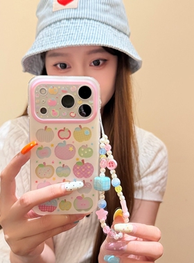 彩色星星格纹苹果适用传音HOT40手机壳15pro红魔11pro+nfinx Smart8带链条hone3Apro华硕ZenFone9硅胶可爱女