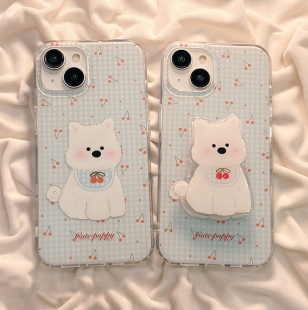 5SE挂链12x GTneo6 GT2大师Q手机壳V50 V30 V11 蓝格纹樱桃小狗支架X7pro适用oppo V15女10新款 realme真我GT6