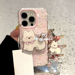 A54 M32 S24手机壳S23 A55硬A52S A06链条A73 A25 A53 A04 s22FE S25Ultra 满屏蝴蝶结西高地支架适用三星A53