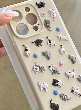 ins创意diy小猫贴纸A58适用oppo findx7/x5/A2/A3pro/reno10/11/87956+手机壳A35软萌a57/K12硅胶A35/A93/A11