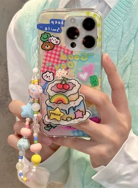 涂鸦彩虹蛋糕支架适用oppo A2x/A3/reno11/10/87956pro+findx7/x5链条A58手机壳A35甜酷A57/K12X硅胶A96/A93S