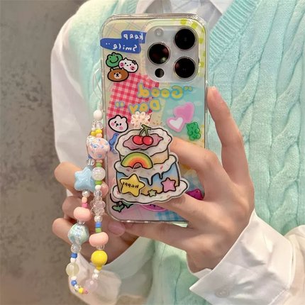 涂鸦彩虹蛋糕支架适用oppo A2x/A3/reno11/10/87956pro+findx7/x5链条A58手机壳A35甜酷A57/K12X硅胶A96/A93S