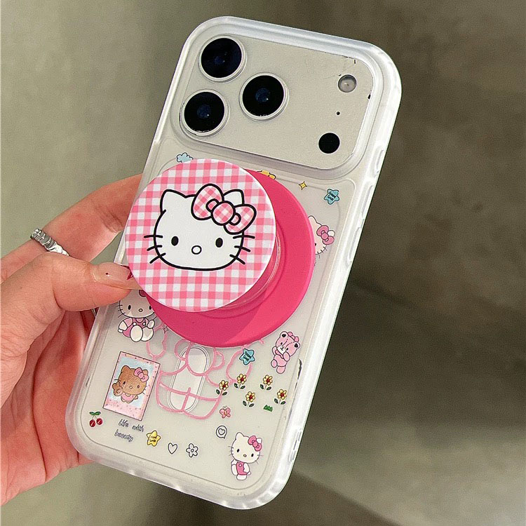 甜美桃红KT带磁吸支架适用小米14T/15/13TPRO/NOTE14手机壳pocox7新款X3GT/F6/F5红米15R/14软C75/C85/M7pro