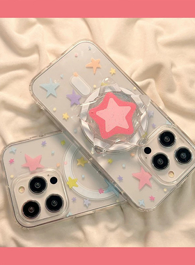 ins风彩色星星磁吸支架适用A3x/A5PRO/OPPO findx76/X8手机壳reno15/12pro/11F/9834韩风7SE/A77/A56/A95女A2