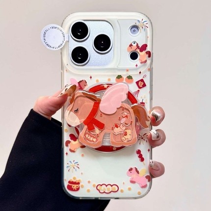 新年小马摇摇乐磁吸支架适用小米17/15T/14手机壳k70红米K90promax/K60/K80至尊Note13/12Turbo4喜庆civi5PRO