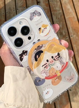 吐司小猫咪摇摇乐磁吸支架适用红米K80/K50小米15/14手机壳note12/10S趣味13T/11pro可爱K70至尊turbo4/civi3