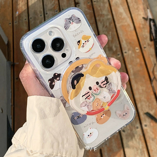 吐司小猫咪摇摇乐磁吸支架适用红米K80/K50小米15/14手机壳note12/10S趣味13T/11pro可爱K70至尊turbo4/civi3