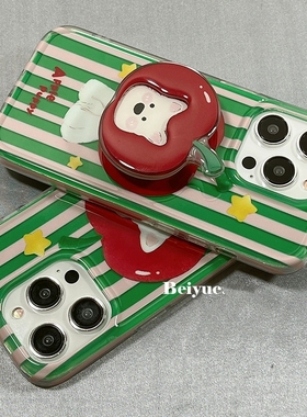 绿色竖纹可爱苹果小狗适用OPPO手机壳Findx8PRO/X7亮面Reno13/12/11/8/9/A3pro带支架K9S/A58/A78/A53大孔A3i