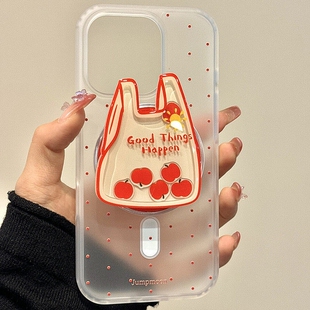 小苹果购物袋磁吸支架适用NOthing 2A/3手机壳2谷歌Pixel 10PRO/9876/mote edge60pro趣味G56华硕ROG9硅胶G54