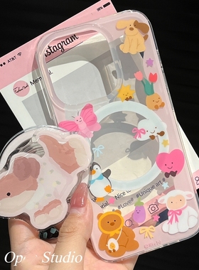 动物狗狗磁吸支架适用oppoA3/reno12/k11/10/reno87954SE手机壳findx6/x7可爱A2pro/a57/A58软A93S/A96/A35/7