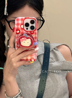 格子磁吸红苹果潮猫适用苹果17PRO/16手机壳14PROMAX/12mini可爱xs max硅胶iPhone15/11创意XR/678plus/SE女3