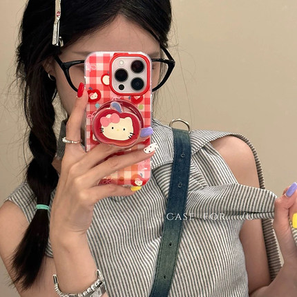 格子磁吸红苹果潮猫适用荣耀200/X9A/magic6/4手机壳90/80 GT/70pro可爱play5T/100软X30/X40/X50i畅玩60PLUS