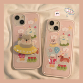 10红米turbo3 k50新款 note13pro 游泳小狗插画透粉适用k70小米13ultra手机壳98 14可爱civi2 K40S K30 K60E