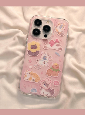 浅粉色卡通软萌猫咪适用oppoA3/reno12/k11/10/reno87954SE手机壳findx7/x6可爱A3pro/a57/A58x/A92s套A1/A36