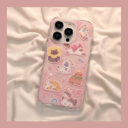 浅粉色卡通软萌猫咪适用华为pura70手机壳nova12/11/10SE/9876可爱MATE60/p40/p50畅享80麦芒20女P60/P30pro