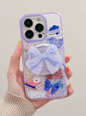 蓝莓蛋糕蝴蝶结磁吸支架适用华硕ZenFone 11手机壳传音HOT40/15pro红魔10Spro+infinx Smart8时尚Phone 3Apro