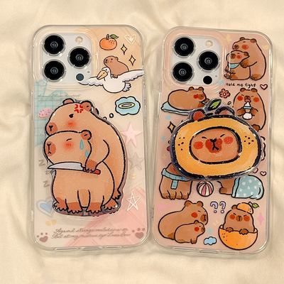 有趣小水豚支架适用华为PURA70pro+手机壳nova12/11/10/9876se/MATE50可爱p60e畅享20/50Z情侣P40pro+/p9/p10