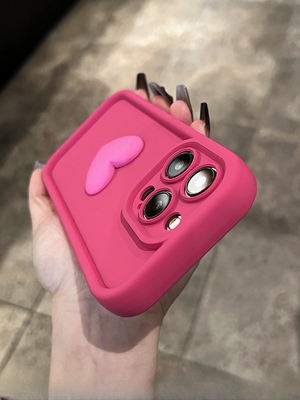 玫红色爱心适用华为荣耀500/90/80/70/60手机壳X50i+/X20SE软硅胶X40GT立体Magic6/3全包X30/V40/V30pro防摔