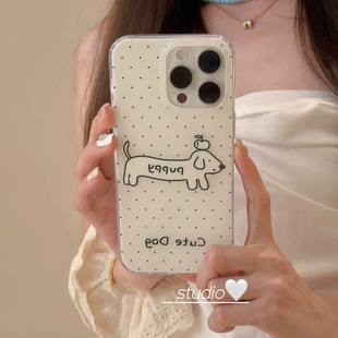 ins风波点腊肠狗新款适用苹果15/12手机壳14pm/13mini可爱xsmax硅胶iPhone15PRO/11全包XR/6/7/8plus软SE2/3