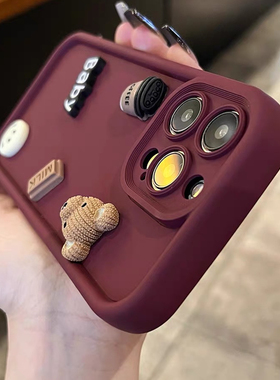 创意可爱立体适用opporeno10手机壳98432/6PRO+咖啡熊A2pro可爱FindX6/X7新年红K9/K11x新款R17硅胶A58x/A56s