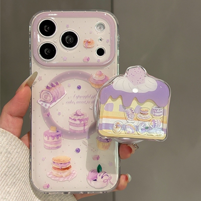 紫色蛋糕摇摇乐磁吸支架适用小米15T/14/13TPRO/NOTE14手机壳pocox7/X3GT/F8可爱F5红米15R/14C/C85/C65M7pro