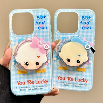 卡通情侣镜面磁吸支架适用A2/OPPO Reno14/13/12/10手机壳findx9/X8/X7ultra/A58补妆A5pro/K12/A3x女A96/A72