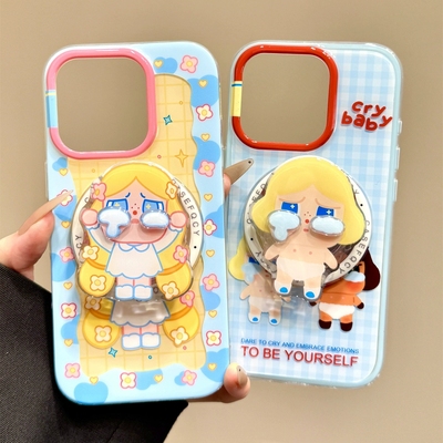 立体哭泣女孩磁吸支架适用A2/OPPO Reno14/13/12/11F/10手机壳findx8/X7ultra/A57闺蜜A5pro/K11/A3x/A98/A72