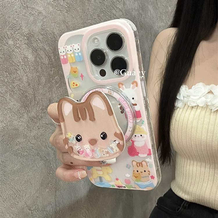 插画风猫咪摇摇乐磁吸适用小米14T/13T PRO海外版11手机壳poco M6/F6红米13黑鲨5/14R/NOTE13可爱12支架X6/12