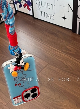 红色线条卡通米奇适用苹果16PRO/17手机壳12链条14PROMAX/13mini挂绳xsmax硅胶iPhone15公仔11/XR/68plus/SE3