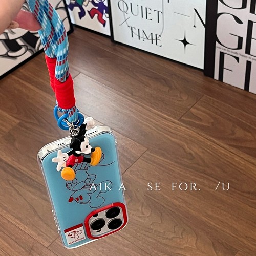 红色线条卡通米奇适用苹果16PRO/17手机壳12链条14PROMAX/13mini挂绳xsmax硅胶iPhone15公仔11/XR/68plus/SE3