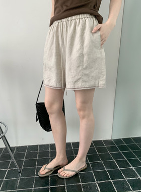 极简风亚麻天丝松紧腰抽绳短裤女夏季休闲多色可选舒适百搭裤子