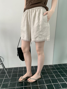 极简风亚麻天丝松紧腰抽绳短裤女夏季休闲多色可选舒适百搭裤子