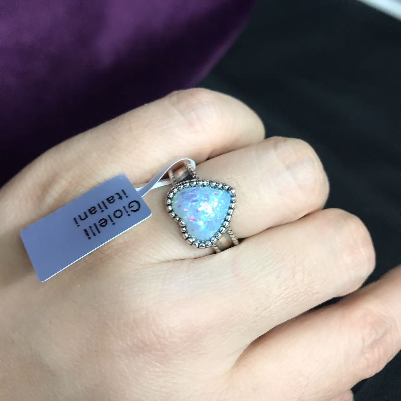 向卉中古意大利库存回流925心爱心欧泊戒指