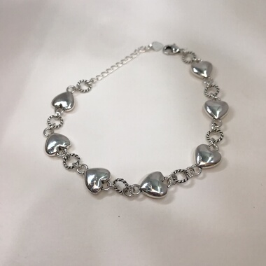 向卉意大利中古925银立体心形手链