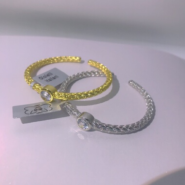 向卉意大利中古回流编织泡泡钻圆钻开口金银两色手镯