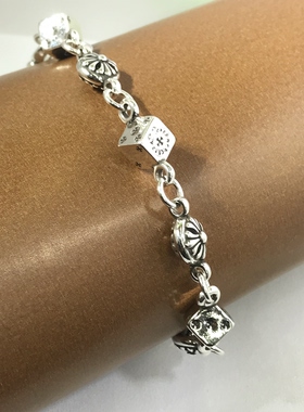 向卉意大利中古925银立体方形菱形实心手链