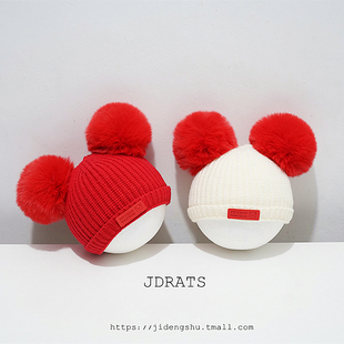 红色婴儿帽子冬秋季新生儿新年胎帽0-3月宝宝毛线帽小月龄男女童1