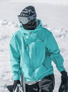 雪否湖蓝色滑雪服女3L保暖耐磨滑雪外套单板滑雪上衣女加绒保暖