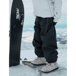雪否滑雪裤黑色单板纯色雪裤单板腰带款双板加绒宽松雪裤男女加绒