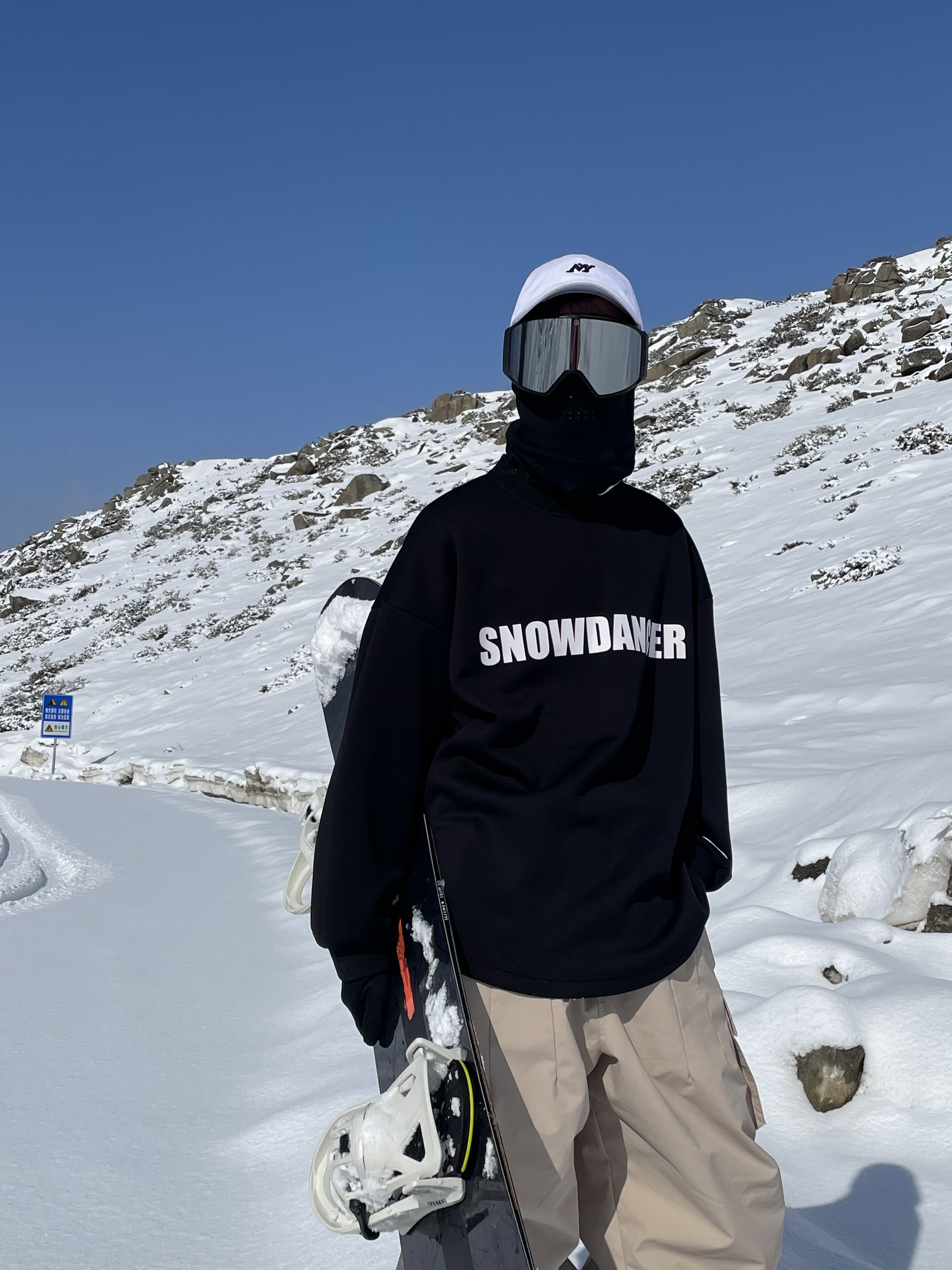 雪否 黑色单板滑雪防泼水over size宽松T恤 透气男女室内滑雪卫衣