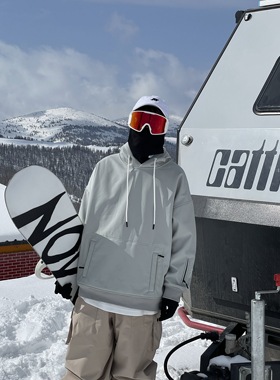 雪否 灰色单板滑雪防水over size宽松加绒 透气男女室内滑雪卫衣