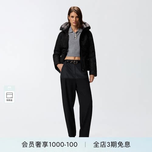 PINKO女士全水钻短款外套保暖时尚通勤黑色棉服106014A2ZF