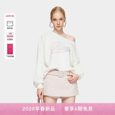 PINKO女士2026春季新款奶白流光露肩字母慵懒卫衣PAF26125208