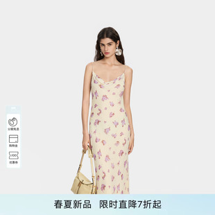 PINKO女士2026年夏季新款荡领吊带印花气质长连衣裙PEAF26170609