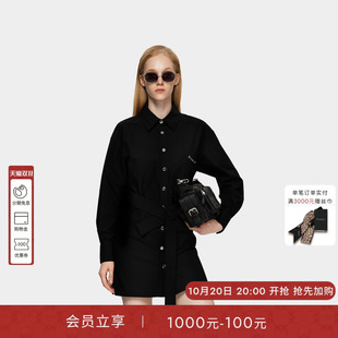 PINKO女士2026春季新款金属纽扣衬衫式中长连衣裙PAF26170206
