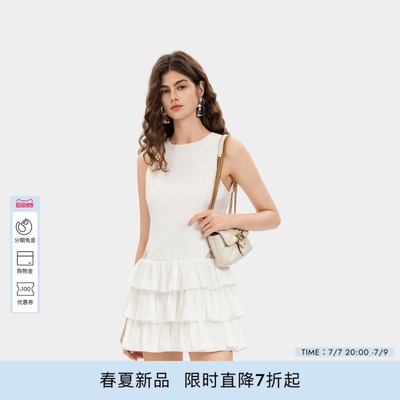 PINKO女士2026年夏季新款优雅三层荷叶边无袖连衣裙PAF26170502