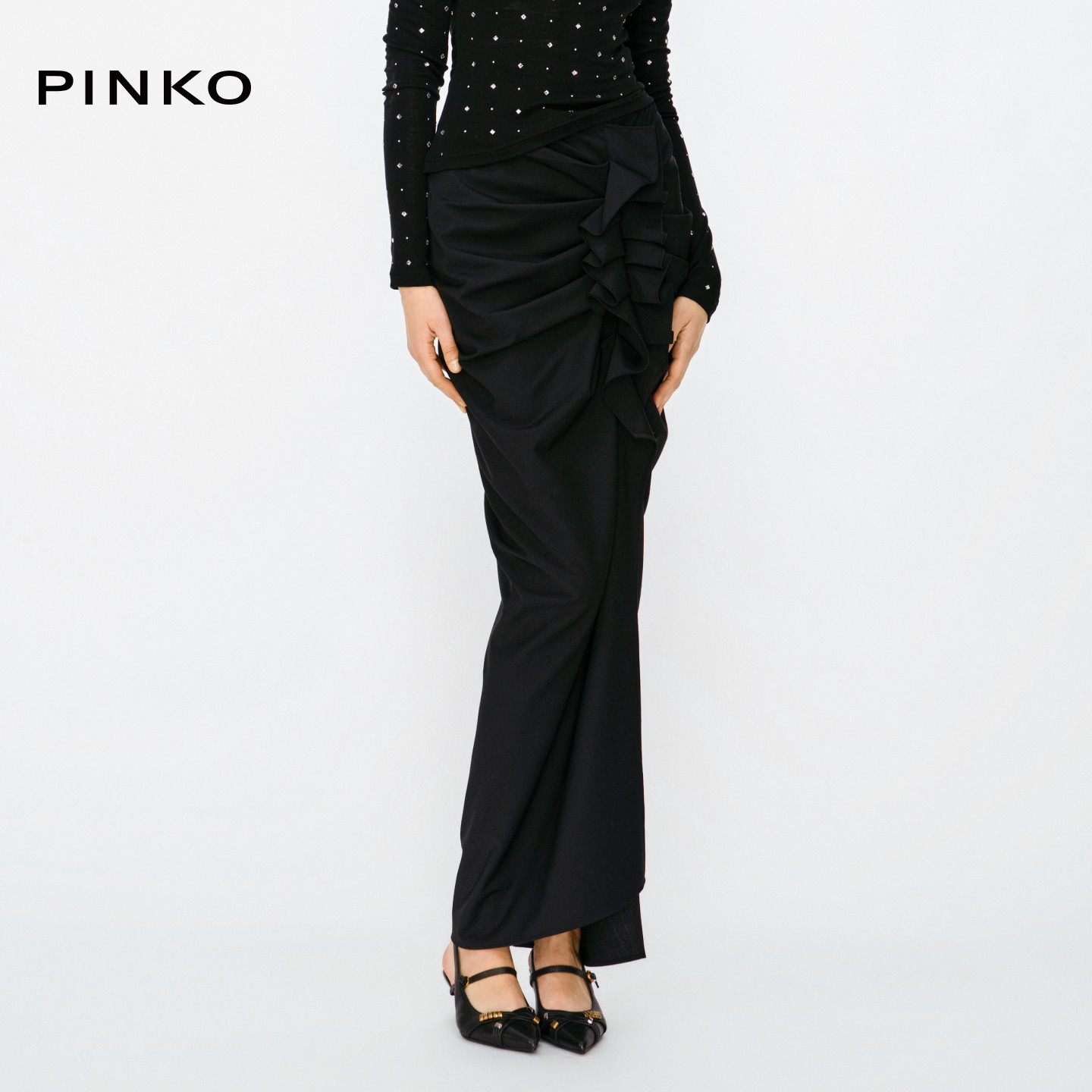 PINKO绵羊毛包臀半身裙图片
