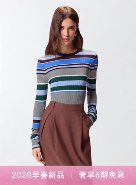PINKO女士2026春季新款条纹撞色修身短款针织衫上衣106367A355